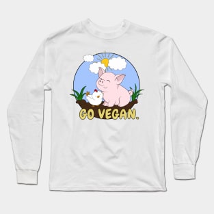 Go Vegan Cute Pig And Chicken Long Sleeve T-Shirt